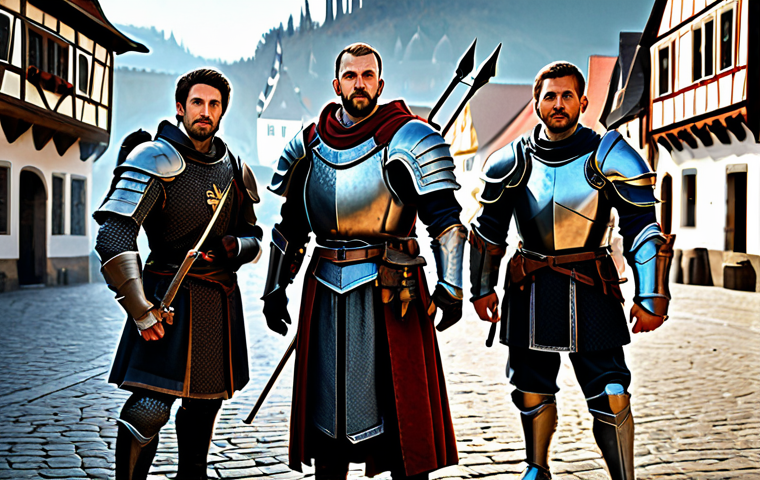 Strategic Team Composition**
"A diverse group of heroes, fully clothed in fantasy armor and attire, standing shoulder-to-shoulder, ready for battle against a shadowy enemy. Background depicts a medieval German town square, bustling with activity. Includes a knight with a shield, a mage with a staff, and an archer with a bow. Perfect anatomy, correct proportions, family-friendly, appropriate content, safe for work, professional illustration, high detail."
**