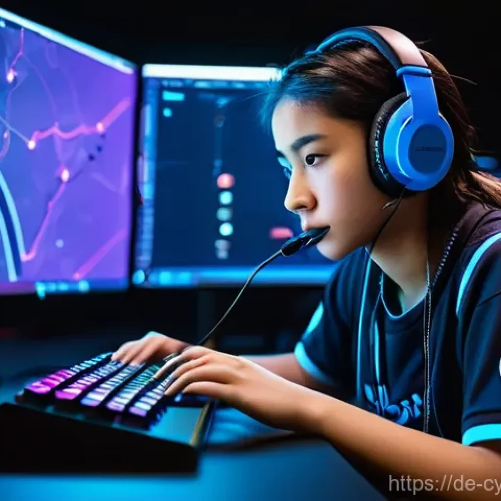 사이퍼즈 계급 체계 설명 - **Prompt:** A focused and determined female esports player, in her late teens or early twenties, sit...