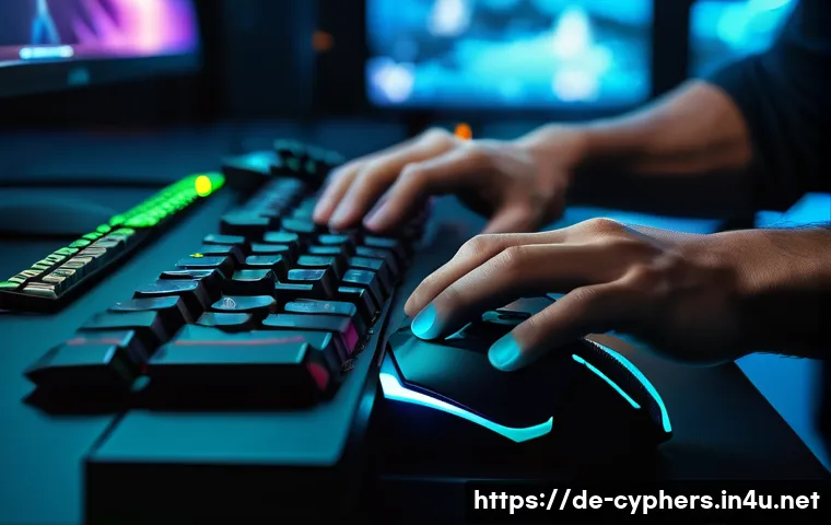 사이퍼즈 고급 컨트롤 기술 - A close-up digital art of a professional gamer&rsquo;s hands skillfully manipulating a high-DPI gaming mou...