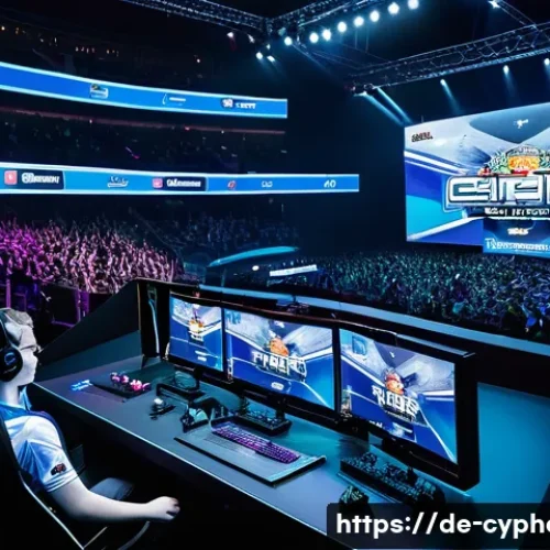 사이퍼즈 공식 대회 정보 - A dynamic esports arena scene showcasing a high-energy Team Deathmatch tournament in progress, featu...