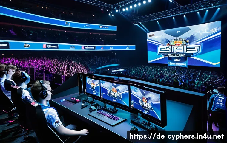 사이퍼즈 공식 대회 정보 - A dynamic esports arena scene showcasing a high-energy Team Deathmatch tournament in progress, featu...