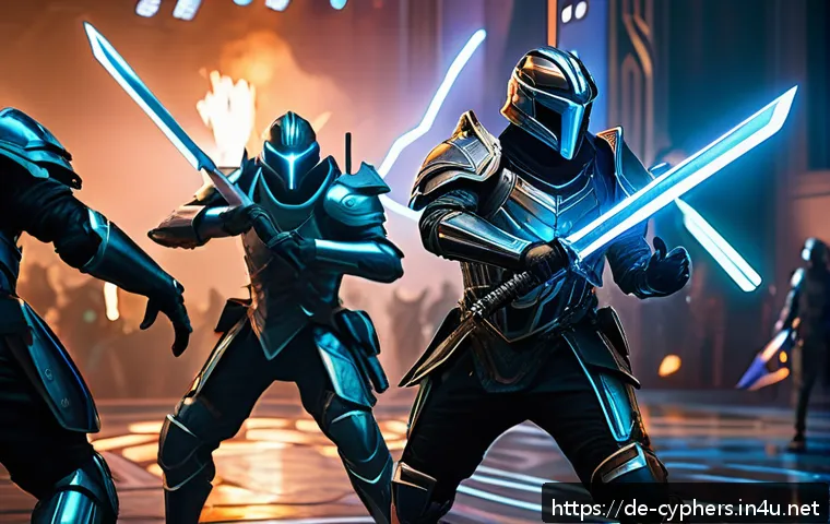 사이퍼즈 게임 속 전설의 캐릭터 - A dynamic battle scene in a futuristic arena inspired by Cyphers, featuring a diverse team of charac...